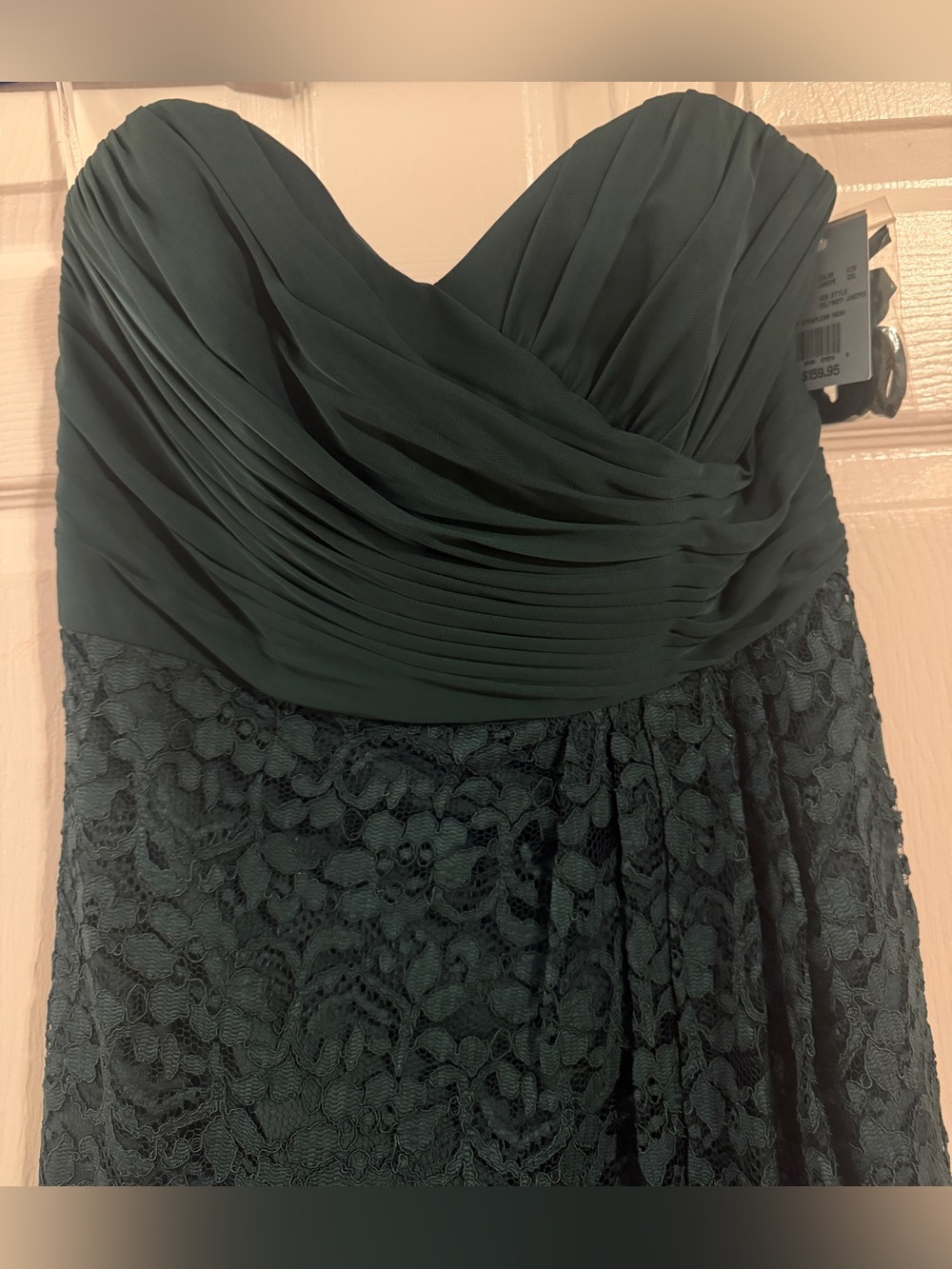 David's Bridal Deep Teal Green Dress with Lace - Picture 2 of 7